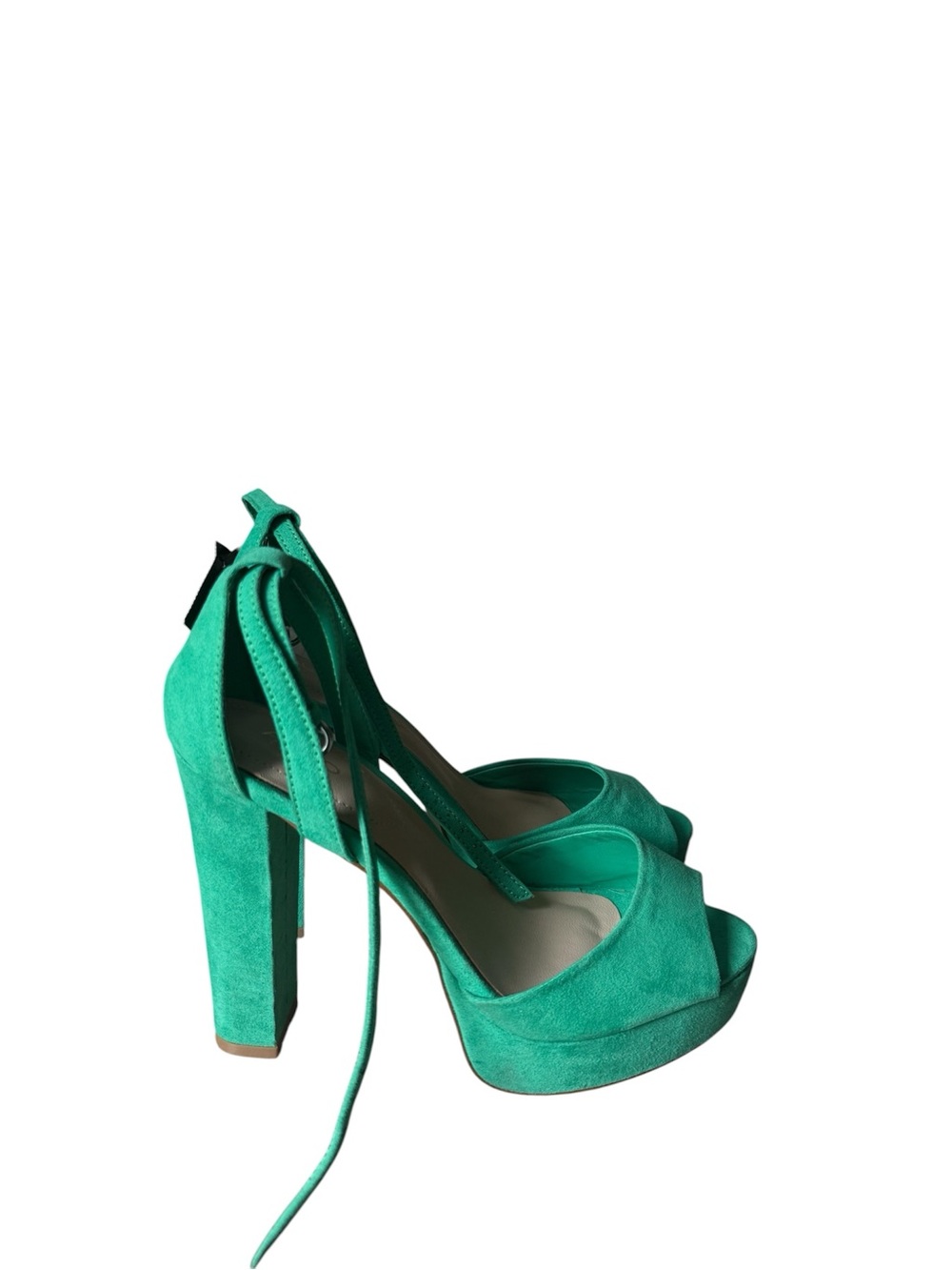 Aldo Teal Suede Platform Peep-Toe Heels with Ankle Wrap